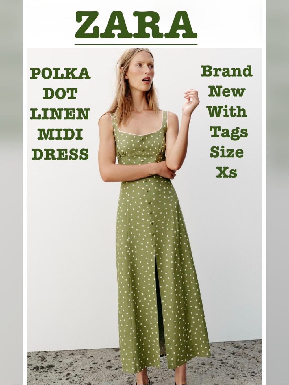 ZARA Polka Dot Linen Midi Dress